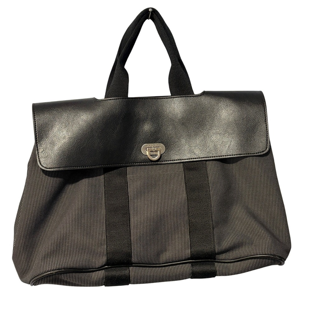 Jack Nicklaus Black Gray Micro Check Travel Tote Bag with Pouch Turn Lock Flap